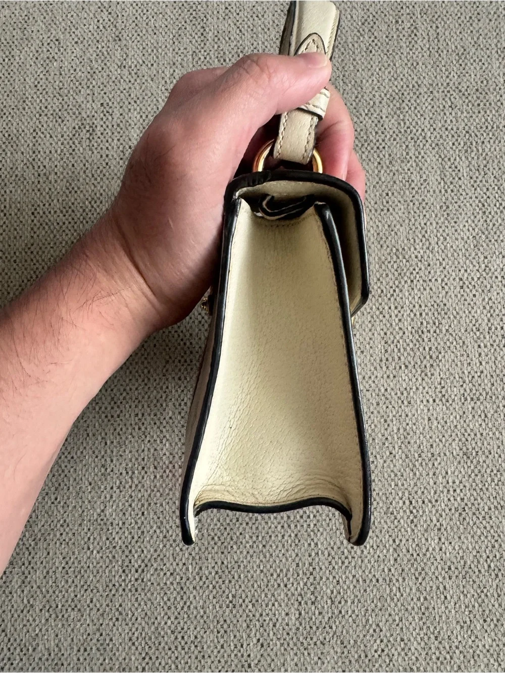 Gucci White & Gold Bee and Star Mini Top Handle Satchel with Tricolor Strap